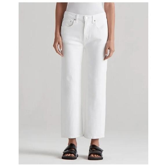 Edwin Women's Marli High Rise Wide Leg Ankle Jeans White Denim 28 Anthropologie - Picture 1 of 13